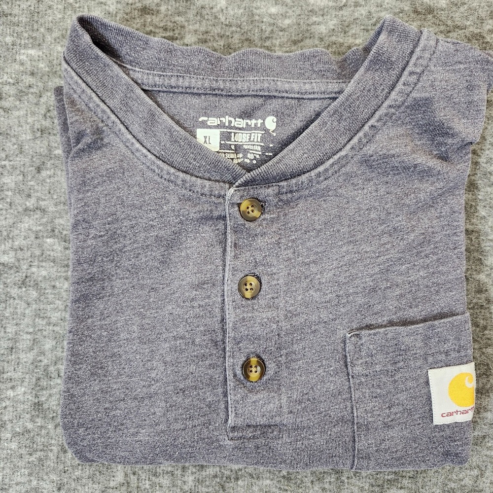 Carhartt Mens XL Loose Fit Long Sleeve Henley Pocket T-Shirt Charcoal K128 CRH